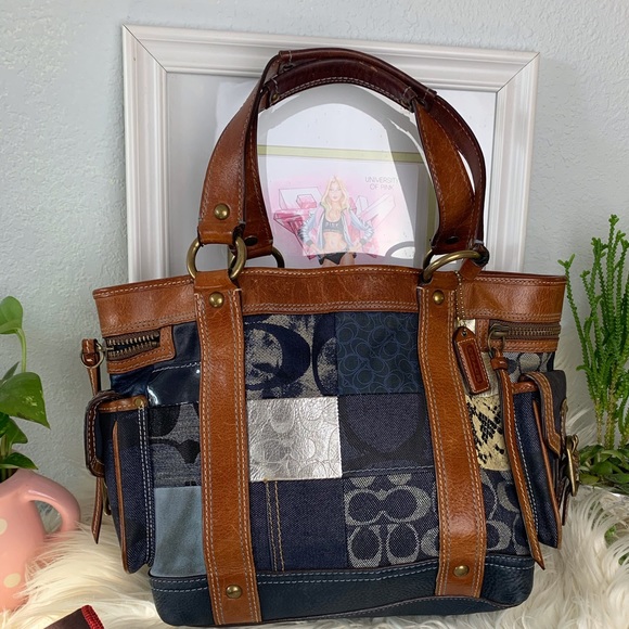 SOLD!  Vtg COACH Leather Rare Patchwork handbag - Picture 2 of 8